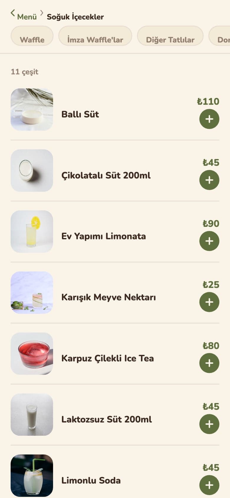 Müşteri QR menüsü: kategori içi ürün listesi